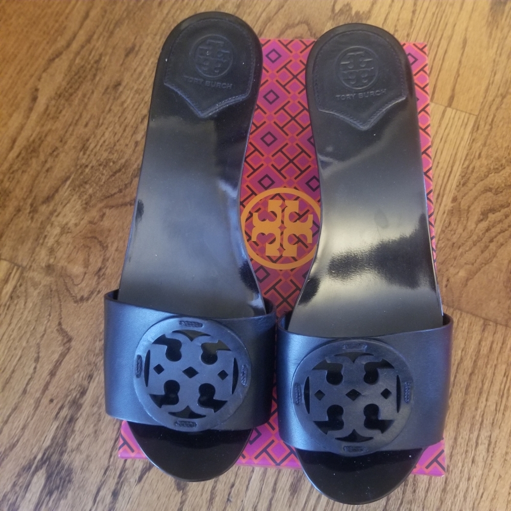 Tory Burch Black Logo Slide Sandals